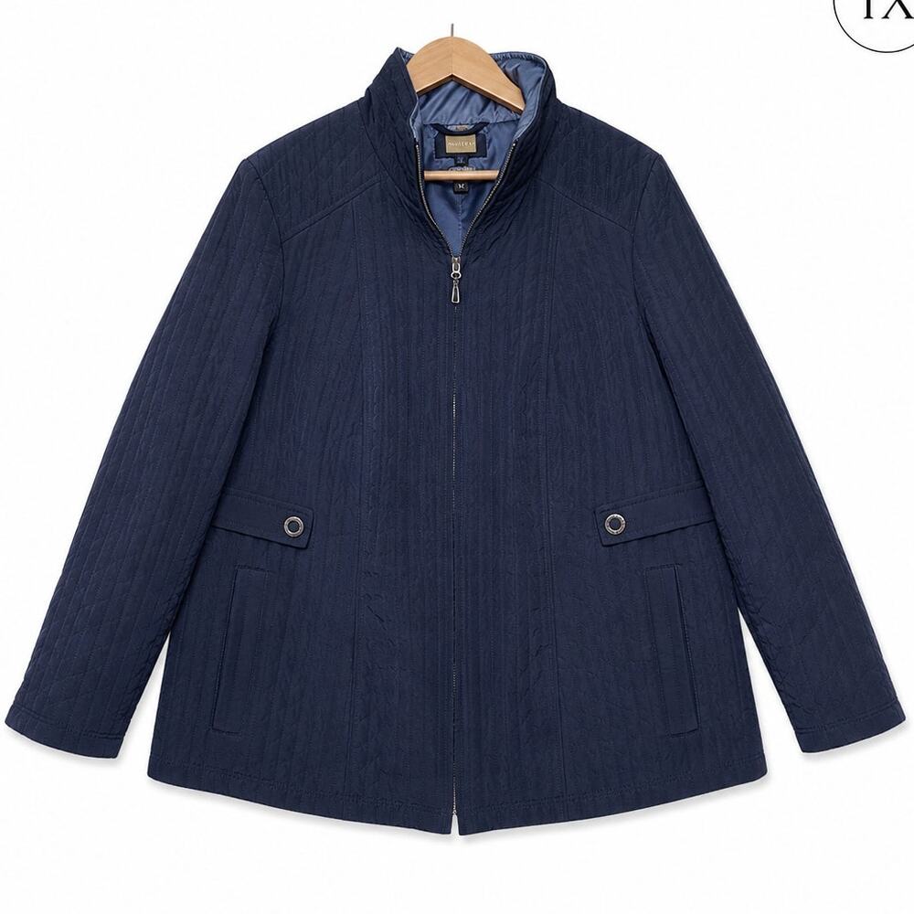 Gallery 1X Quilted Barn Coat Midnight Blue Zip Snap Jacket Plus Size